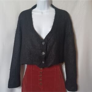 Free PeopleFree People Black Alpaca Blend Fuzzy Crop Button Front Sweater. S/P